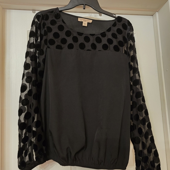 Nine West Black Blouse with Polka Dot Mesh Sleeves - Picture 1 of 2